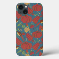 Pumpkin and carrot seamless pattern red and blue