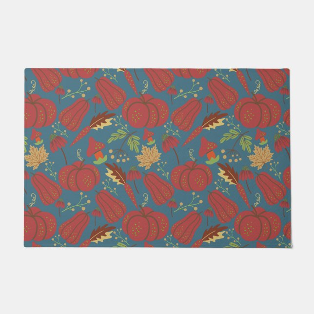 Pumpkin and carrot  seamless pattern red and blue doormat (Front)