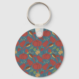 Pumpkin and carrot  seamless pattern red and blue key ring