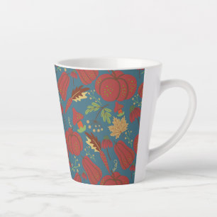Pumpkin and carrot seamless pattern red and blue latte mug