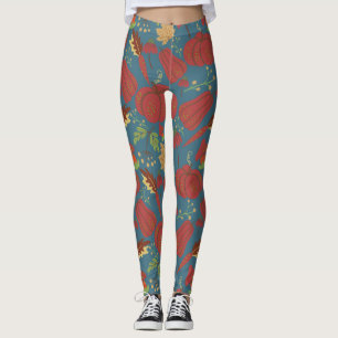 Pumpkin and carrot seamless pattern red and blue leggings