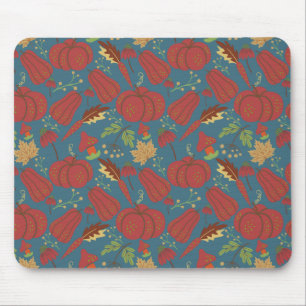 Pumpkin and carrot  seamless pattern red and blue mouse pad