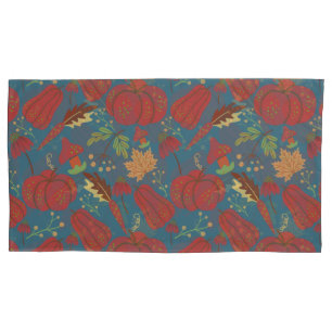 Pumpkin and carrot seamless pattern red and blue pillowcase