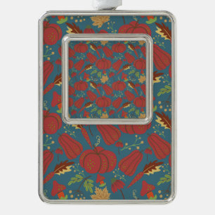 Pumpkin and carrot seamless pattern red and blue silver plated framed ornament