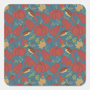 Pumpkin and carrot seamless pattern red and blue square sticker