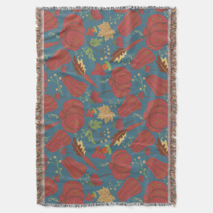 Pumpkin and carrot  seamless pattern red and blue throw blanket