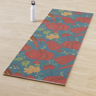 Pumpkin and carrot seamless pattern red and blue yoga mat