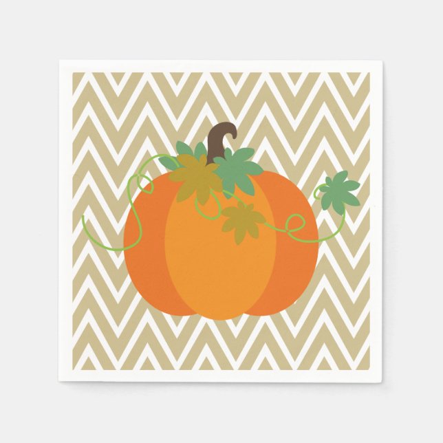 Pumpkin and Chevron Zigzag Pattern Paper Napkins (Front)