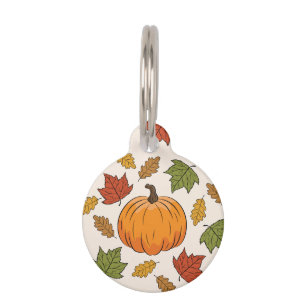 Pumpkin And Colourful Autumn Leaves & Pet's Info Pet Tag