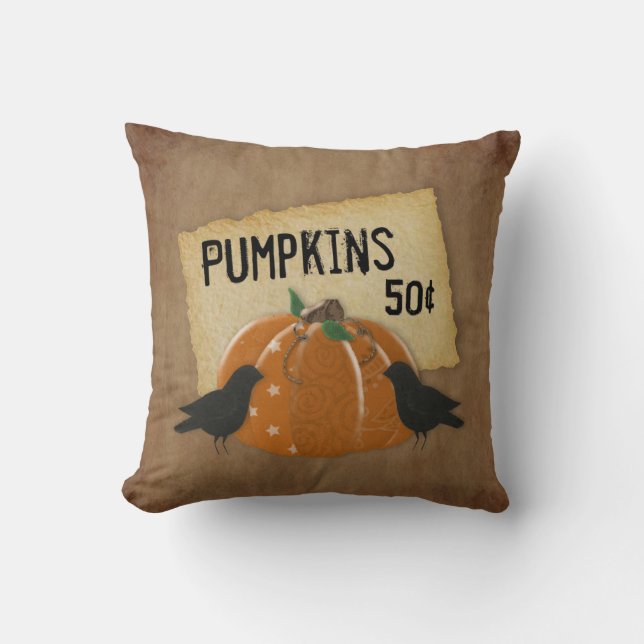 Pumpkin and Crows Pillow (Front)