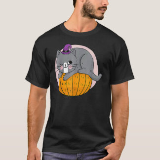 Pumpkin And Cute Black Cat Halloween T-Shirt