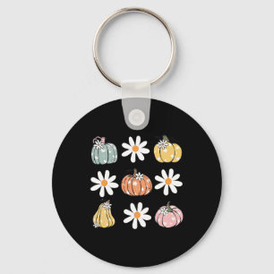 Pumpkin And Daisy Flowers Cute Fall Halloween For Key Ring