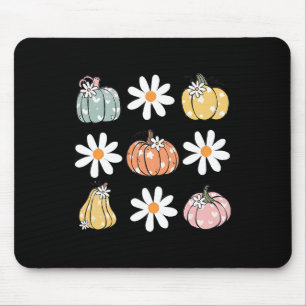 Pumpkin And Daisy Flowers Cute Fall Halloween For Mouse Pad