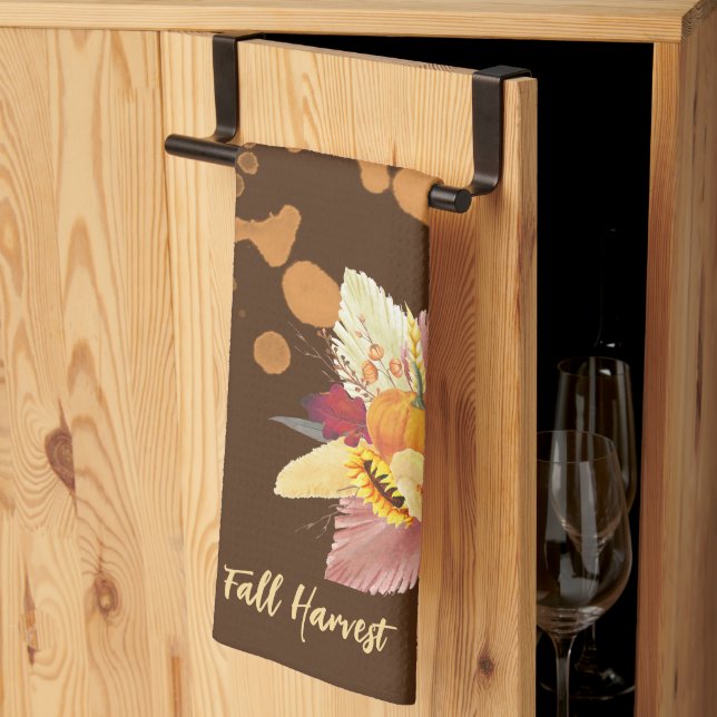 Pumpkin And Fall Flowers Kitchen Towel (Thirds Fold)