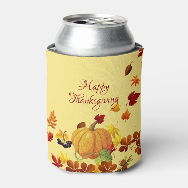 Pumpkin And Fall Leaves Can Cooler (Can Front)