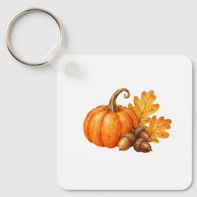 Pumpkin and Fallen Acorns Key Ring (Front)