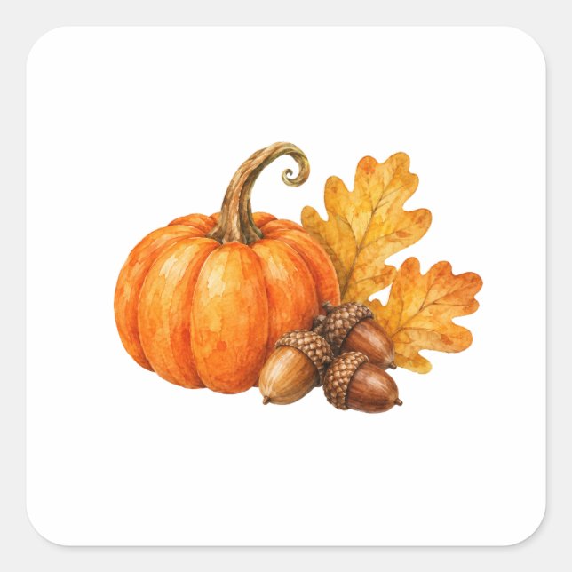 Pumpkin and Fallen Acorns Square Sticker (Front)