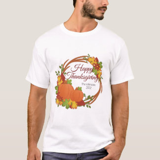 Pumpkin and Flower Thanksgiving Wreath T-Shirt