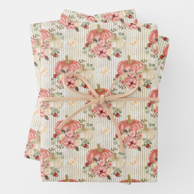 Pumpkin and Flowers Wrapping Paper Sheet (In situ)