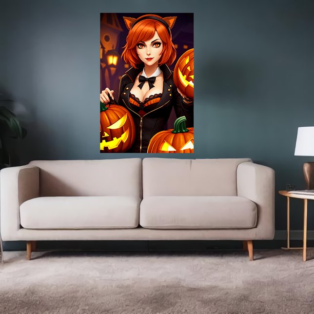 Pumpkin and lady with cat ears | AI Art Poster (Creator Uploaded)