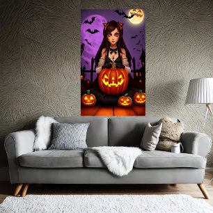 Pumpkin and lady with long hair   AI Art Poster