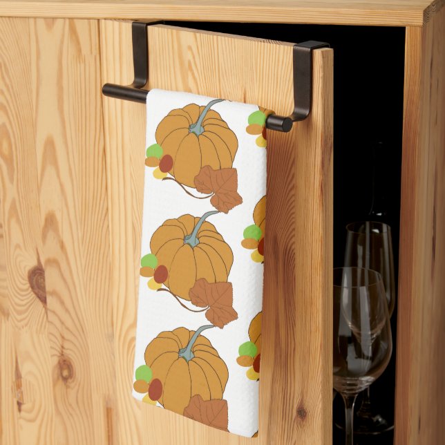 Pumpkin and leaf plus colourful candy  tea towel (Thirds Fold)