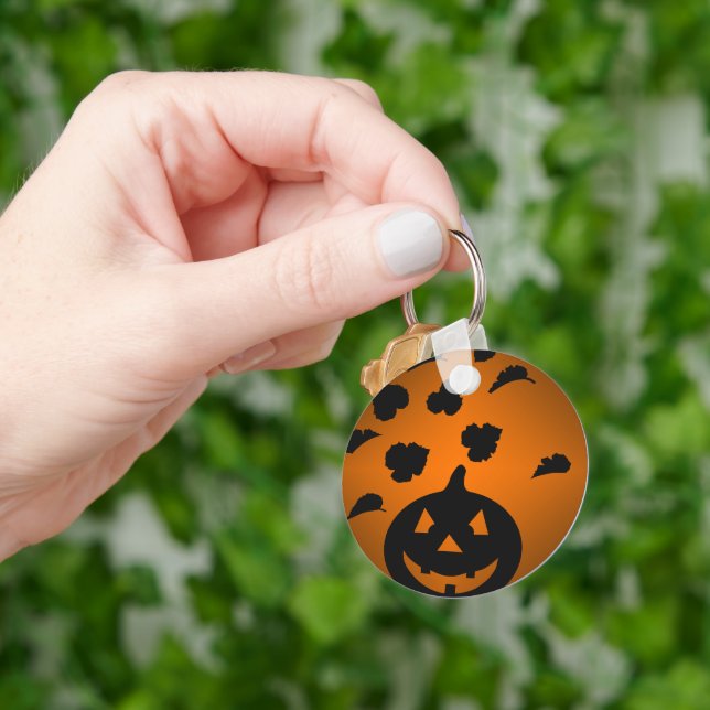 Pumpkin and Leaves Silhouette Key Ring (Hand)