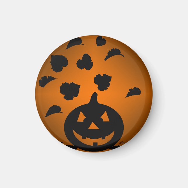 Pumpkin and Leaves Silhouette Magnet (Front)