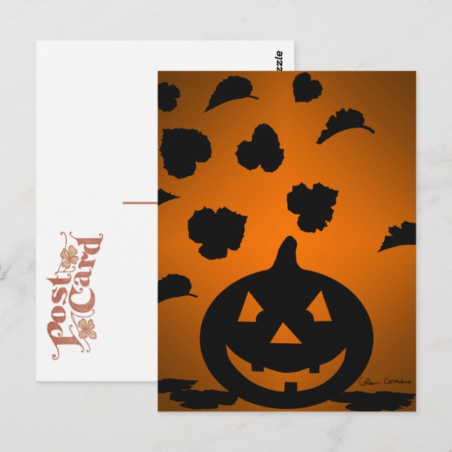 Pumpkin and Leaves Silhouette Postcard (Front/Back)