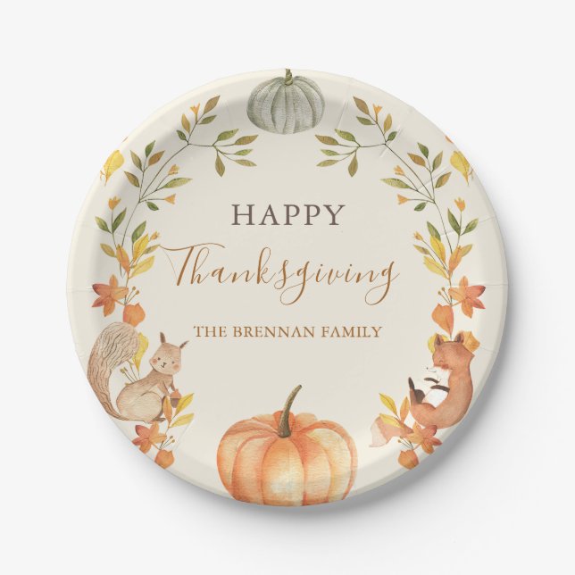 Pumpkin and Leaves Thanksgiving Dinner Paper Plate (Front)