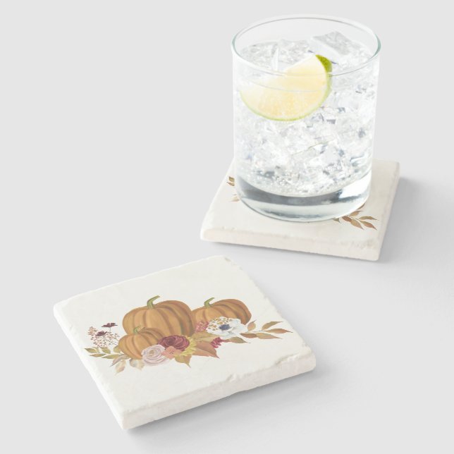 Pumpkin and Magnolia Fall Colours Stone Coaster (Side)