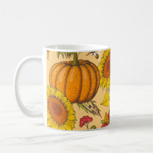Pumpkin and Maple Leaves Pattern. Coffee Mug