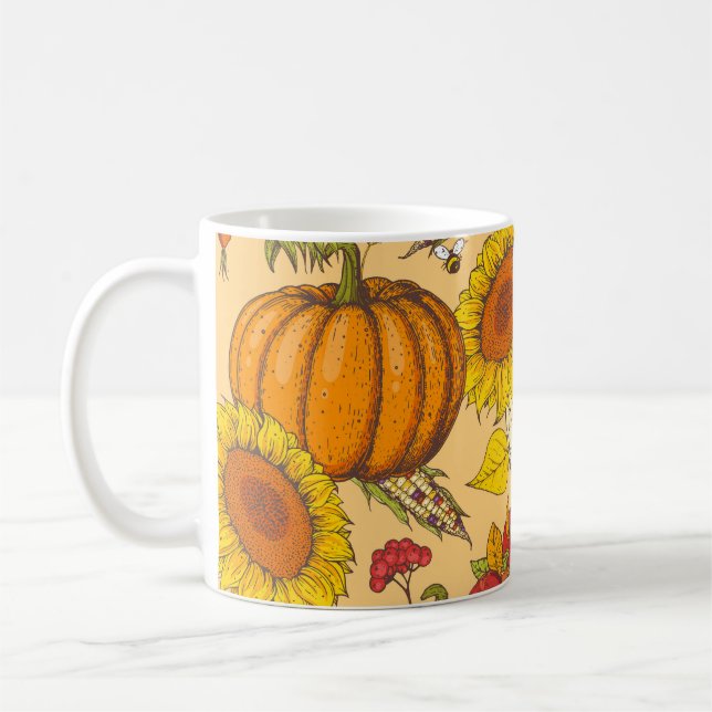 Pumpkin and Maple Leaves Pattern. Coffee Mug (Left)