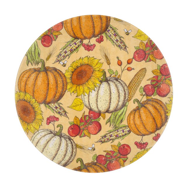 Pumpkin and Maple Leaves Pattern. Cutting Board (Front)