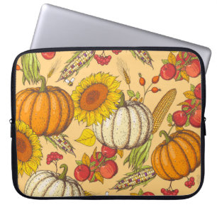 Pumpkin and Maple Leaves Pattern. Laptop Sleeve