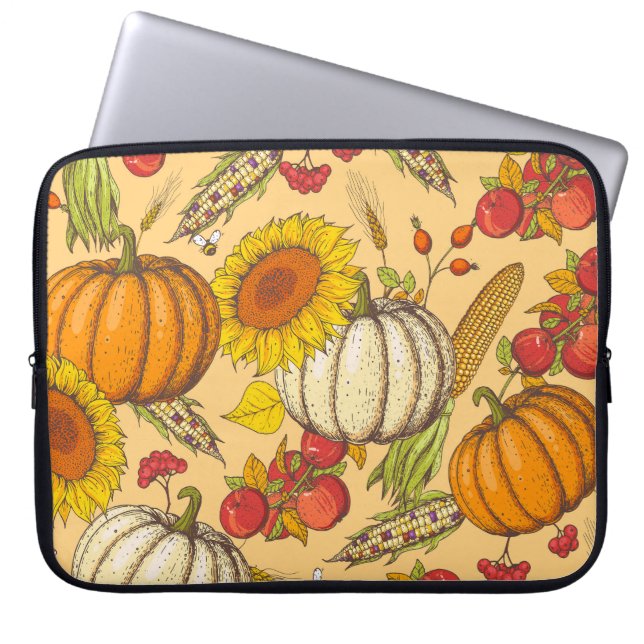 Pumpkin and Maple Leaves Pattern. Laptop Sleeve (Front)