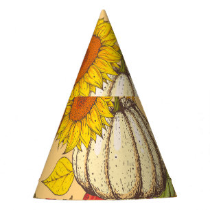 Pumpkin and Maple Leaves Pattern. Party Hat
