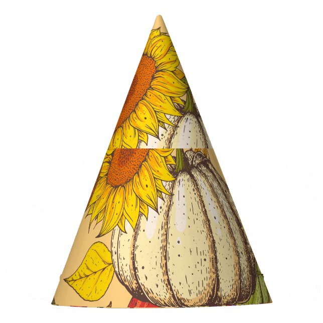 Pumpkin and Maple Leaves Pattern. Party Hat (Front)