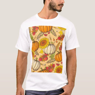 Pumpkin and Maple Leaves Pattern. T-Shirt