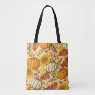 Pumpkin and Maple Leaves Pattern. Tote Bag
