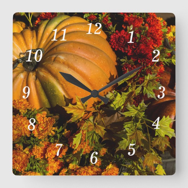 Pumpkin And Mum Arrangement Wall Clock (Front)