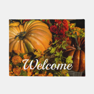 Pumpkin And Mum Arrangement Welcome Doormat