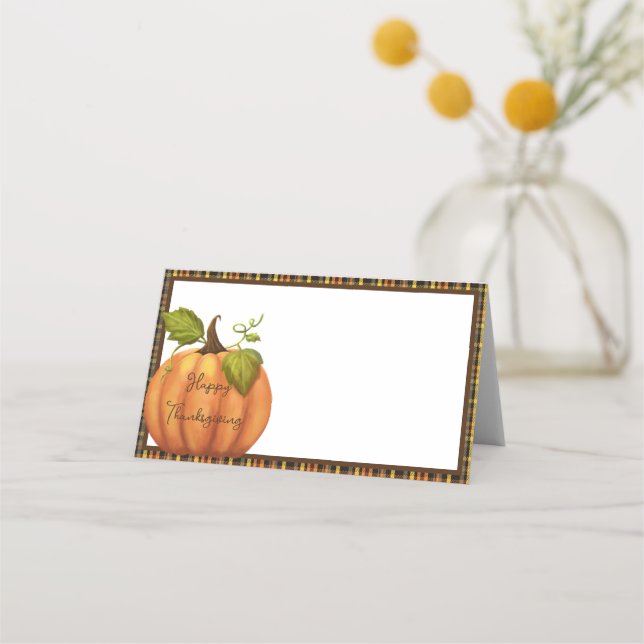 Pumpkin and plaid custom place card (Front)