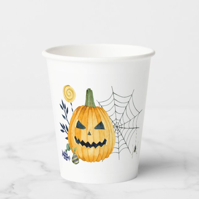 Pumpkin and spiderweb paper cups (Front)