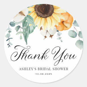Pumpkin and Sunflower Fall Bridal Shower Thank You Classic Round Sticker