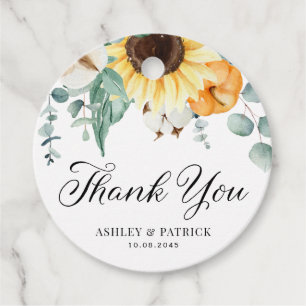 Pumpkin and Sunflower Fall Wedding Thank You Favour Tags