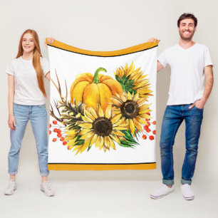Pumpkin and sunflowers autumn fleece blanket