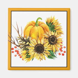 Pumpkin and sunflowers autumn magnet