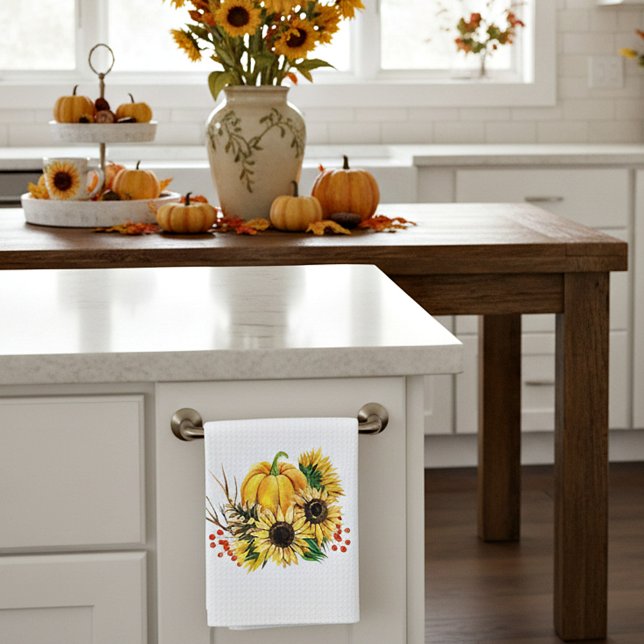 Pumpkin and sunflowers autumn tea towel (Creator Uploaded)