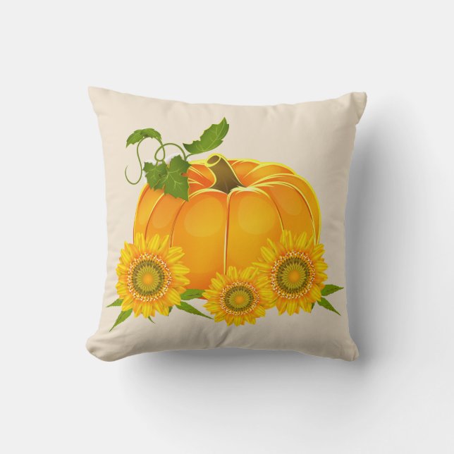 Pumpkin and Sunflowers Thanksgiving Cushion (Front)
